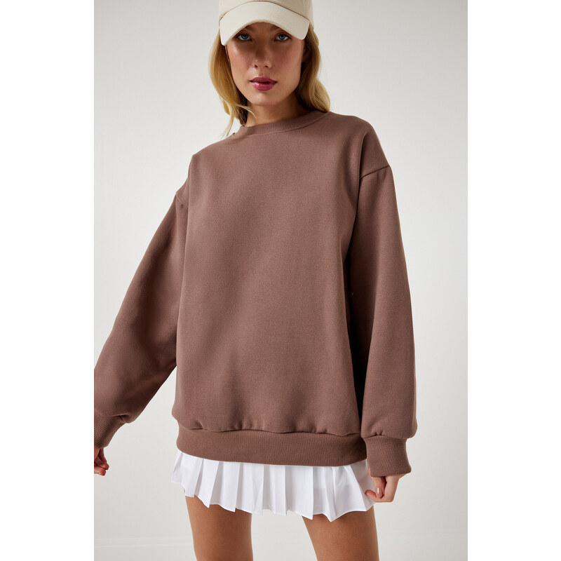 Happiness İstanbul Women's Mink Raised Basic Sweatshirt