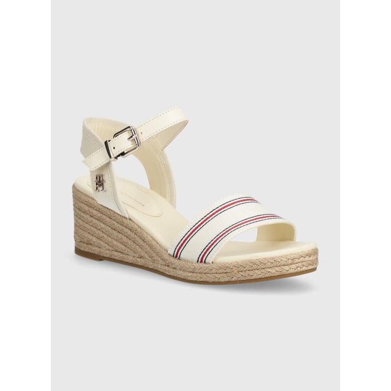 Sandály Tommy Hilfiger SHIRTING WEDGE SANDAL béžová barva, FW0FW07887