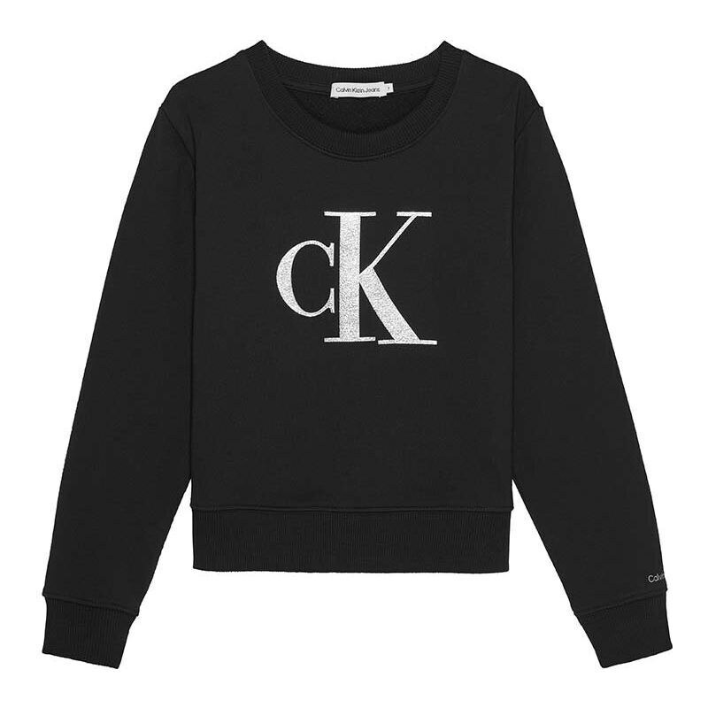 Dětská bavlněná mikina Calvin Klein Jeans černá barva, s aplikací