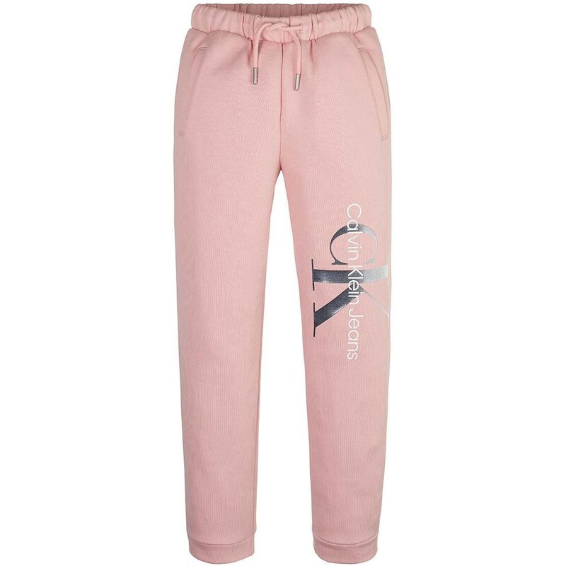 Dětské tepláky Calvin Klein Jeans růžová barva, s potiskem
