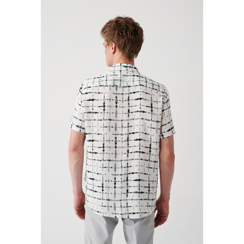Avva Men's White Bottom Brit Collar Soft Touch Patterned Regular Fit Shirt