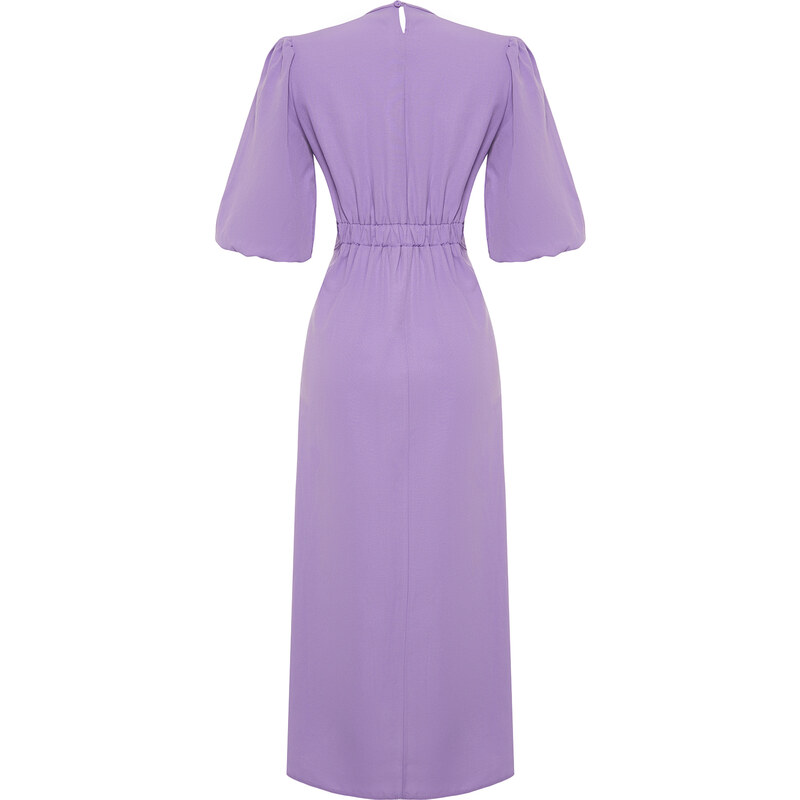 Trendyol Lilac Balloon Sleeve Cut Out Detail Cotton Woven Dress