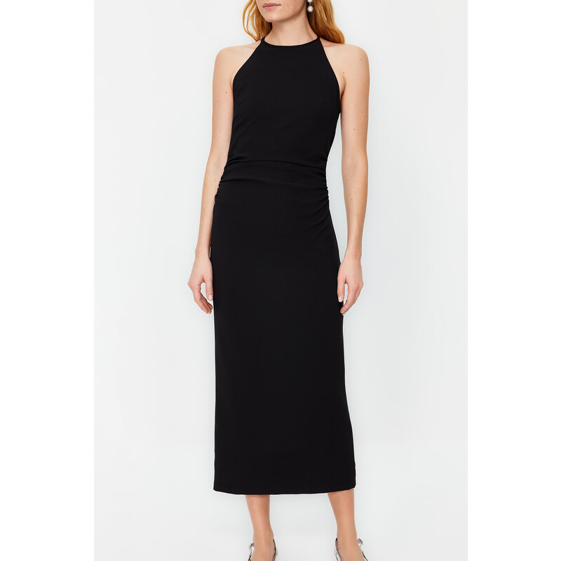 Trendyol Black Fitted Halter Neck Midi Woven Dress