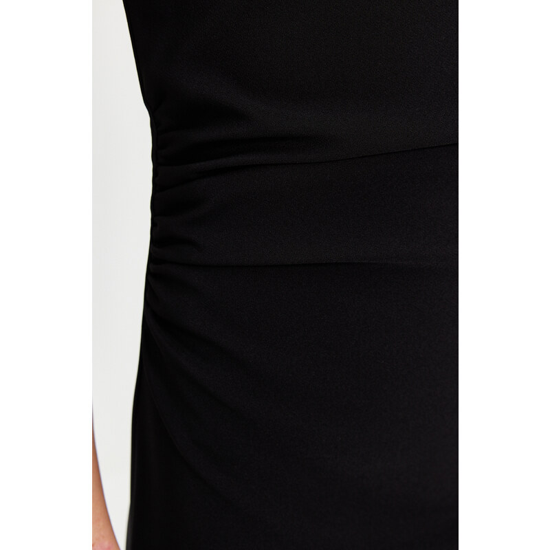Trendyol Black Fitted Halter Neck Midi Woven Dress