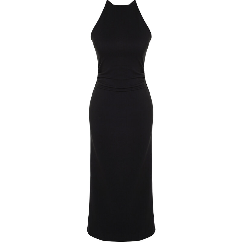 Trendyol Black Fitted Halter Neck Midi Woven Dress