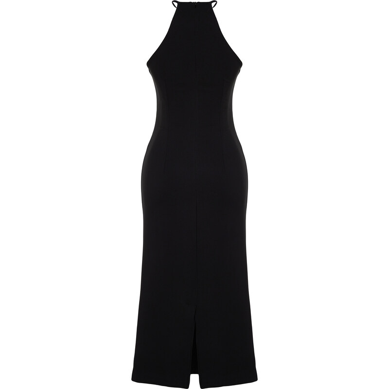 Trendyol Black Fitted Halter Neck Midi Woven Dress