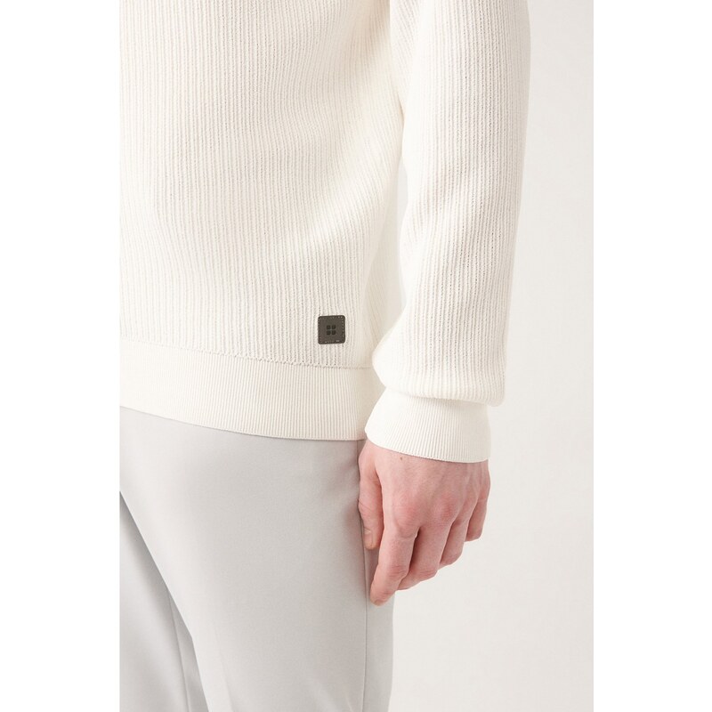 Avva Men's White Buttonless Polo Neck Textured Rayon Regular Fit Knitwear