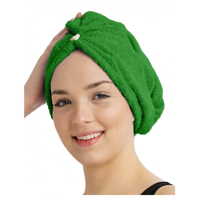 Froté turban na vlasy, tmavě zelený