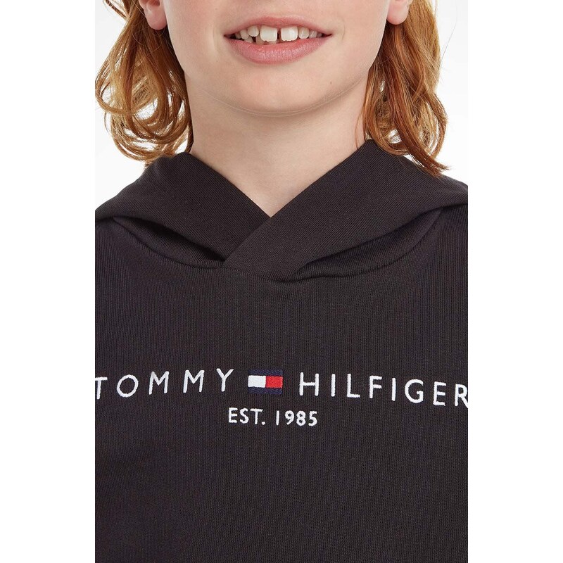 Dětská bavlněná mikina Tommy Hilfiger černá barva, s aplikací