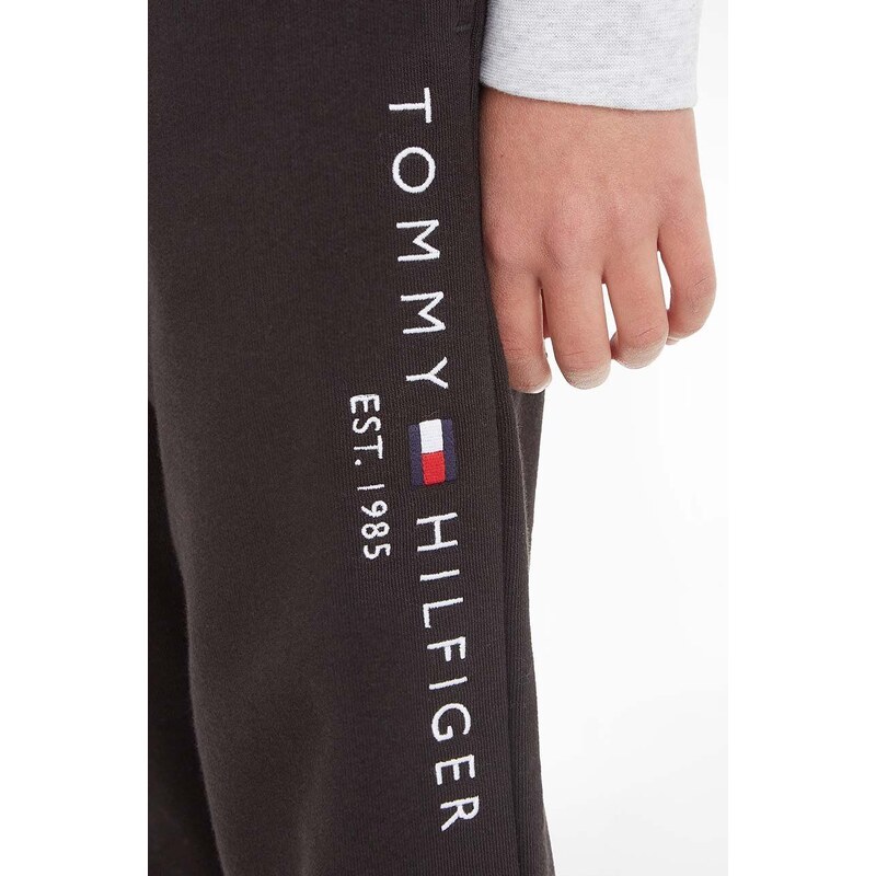 Dětské kalhoty Tommy Hilfiger černá barva, s aplikací