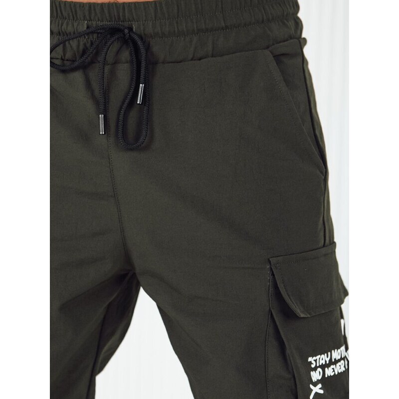 Dstreet Originální zelené pánské kapsáčové jogger kalhoty