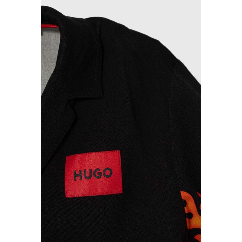 Dětská bavlněná košile HUGO černá barva