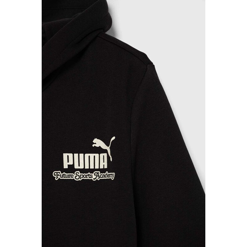 Dětská mikina Puma ESS+ MID 90s TR B černá barva, s kapucí, s potiskem