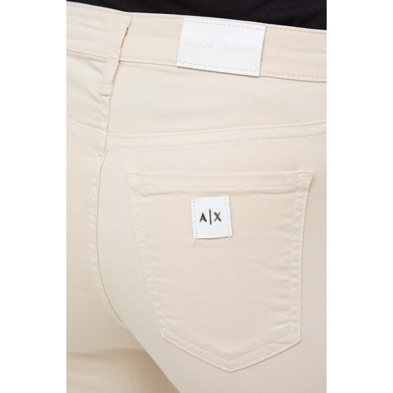 Kalhoty Armani Exchange dámské, béžová barva, zvony, high waist, 3DYJ65 Y2VLZ