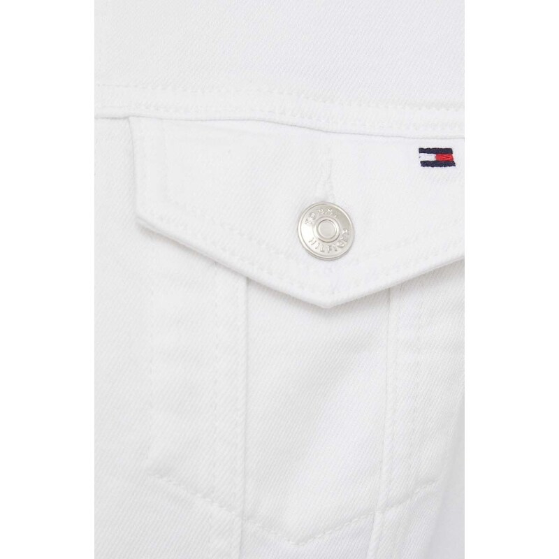 Džínová bunda Tommy Hilfiger dámská, bílá barva, přechodná