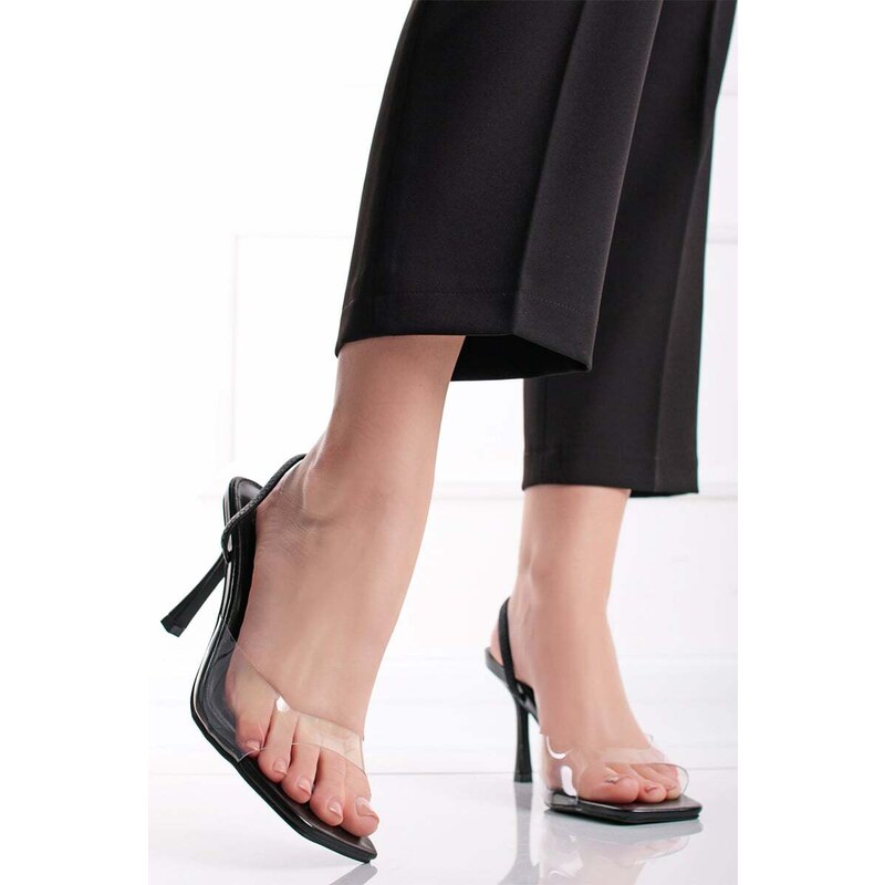 Givana Černo-transparentní sandály na tenkém podpatku Nelly