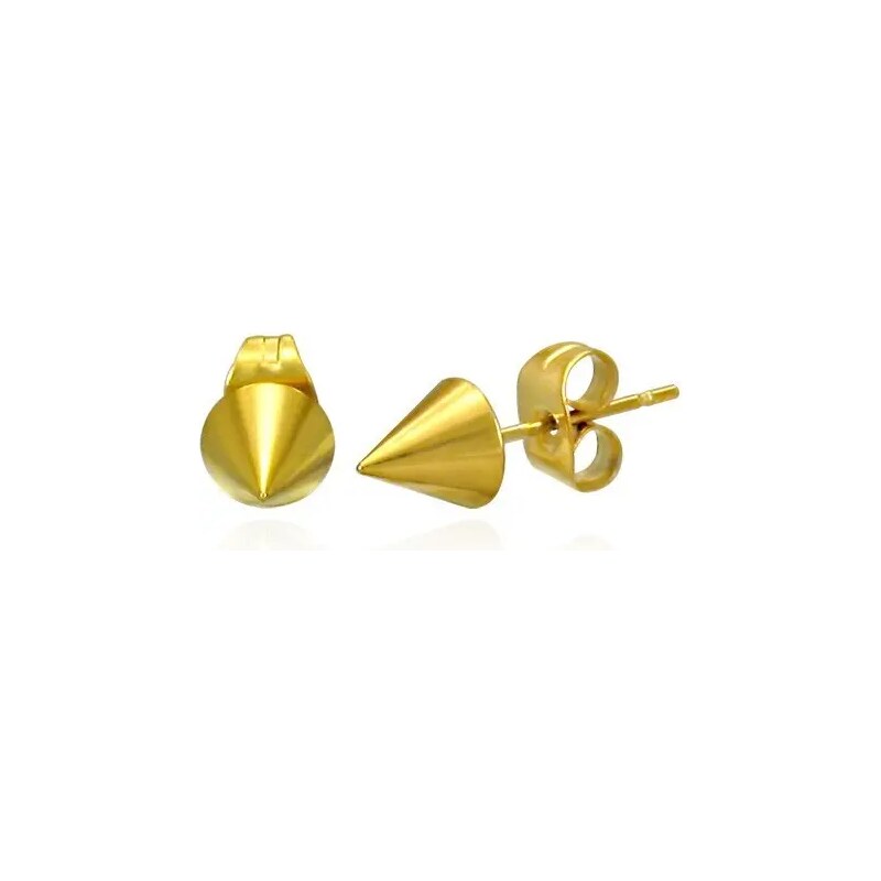 Šperky Eshop - Lesklé náušnice z oceli - ostrý špičatý kužel zlaté barvy, puzetky SP39.13