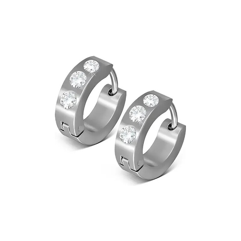 Šperky Eshop - Náušnice z oceli 316L, kruhy, stříbrný odstín, čiré zirkonky U28.11