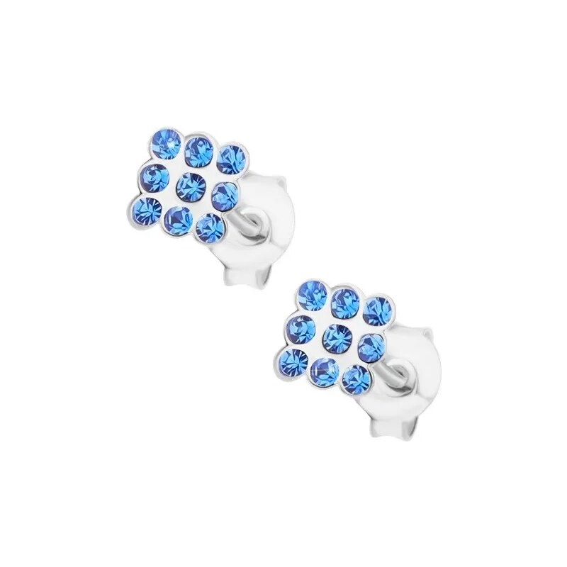Šperky Eshop - Puzetové náušnice, stříbro 925, světle modré kulaté krystalky Swarovski - čtverec I33.09