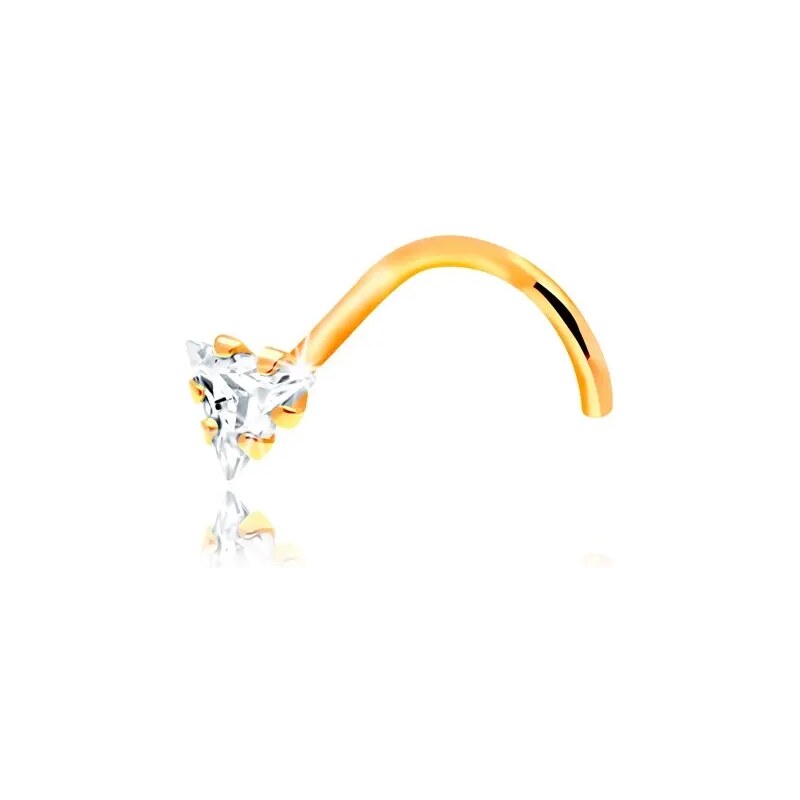 Šperky Eshop - Zahnutý piercing do nosu - žluté 14K zlato, čirý zirkonový trojúhelník GG207.12