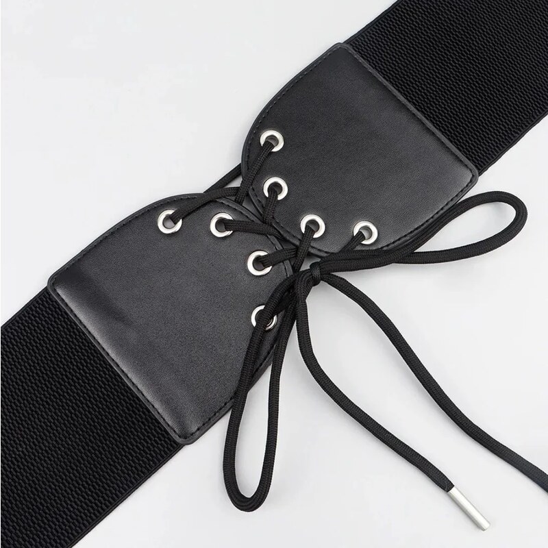 Camerazar Dámský elastický korzetový opasek, černý, syntetický materiál s vložkami z ekokůže, 70x9.8 cm