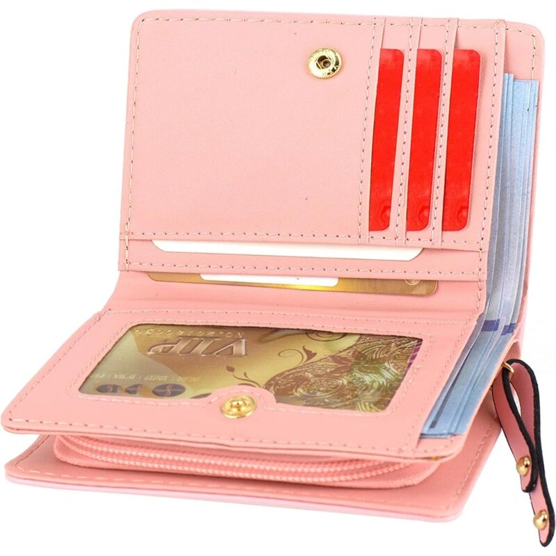Camerazar Elegantní Dámská Peněženka s Kočičím Vzorem, Růžová Ekokůže, 12x9x3 cm