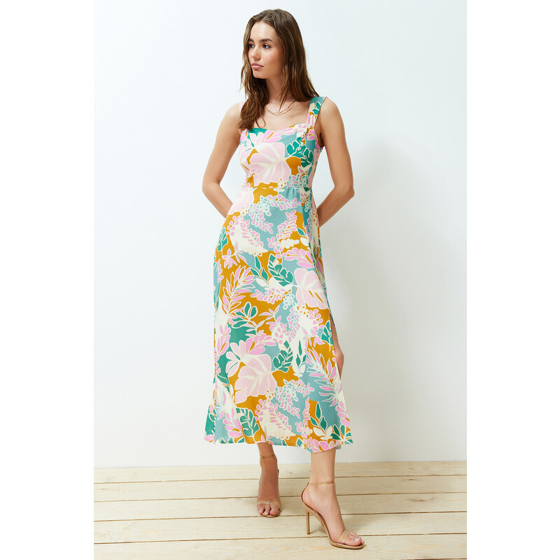 Trendyol Multi Color Floral Pattern A-Line 100% Viscose Woven Midi Dress