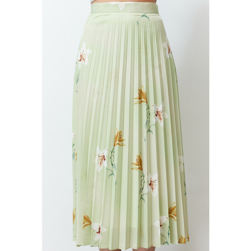 Trendyol Multi Color Floral Pattern Pleated Satin Fabric Maxi Length Woven Skirt