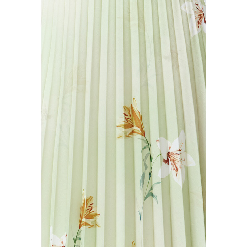 Trendyol Multi Color Floral Pattern Pleated Satin Fabric Maxi Length Woven Skirt