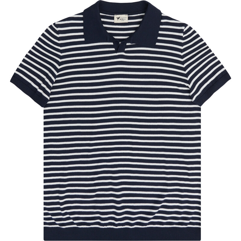 AC&Co / Altınyıldız Classics Men's Navy Blue-White Standard Fit Regular Cut Polo Neck 100% Cotton Short Sleeves Striped Knitwear T-Shirt.