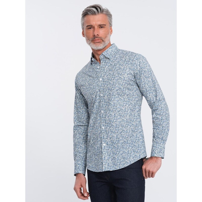 Ombre Clothing Světlá modrá košile s květinovým vzorem V1 SHPS-0163