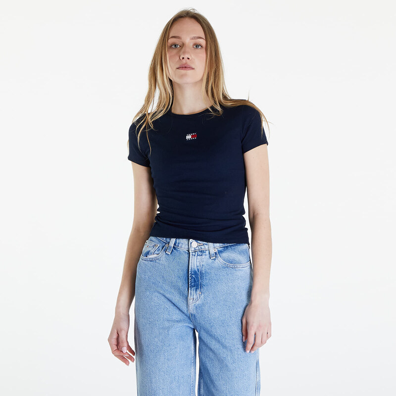 Tommy Hilfiger Dámské tričko Tommy Jeans Slim Badge Ribbed Tee Dark Night Navy