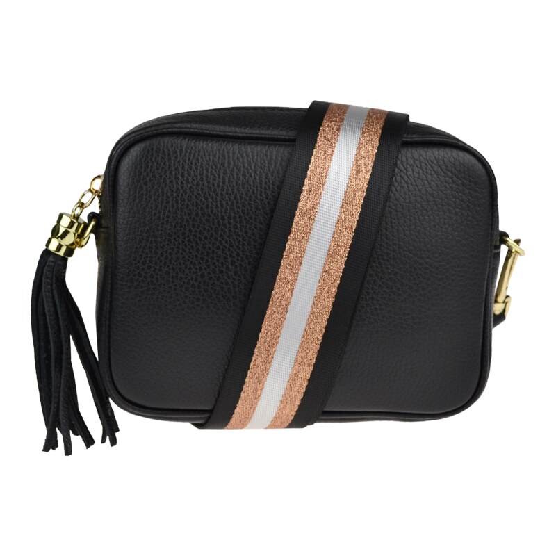 Černá kožená italská crossbody kabelka Bala Nera s přídavným