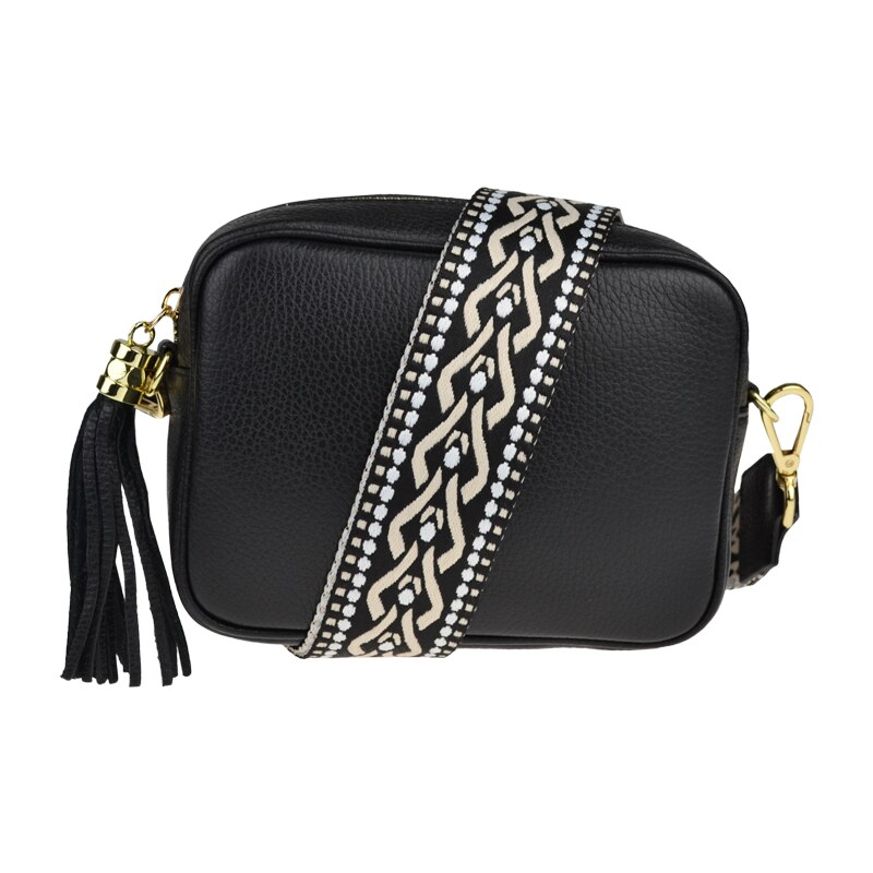 Černá kožená italská crossbody kabelka Bala Nera s přídavným