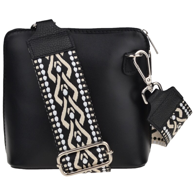 Černá kožená italská crossbody kabelka Grana Nera s přídavným