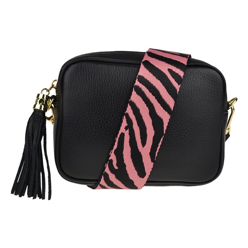 Černá kožená italská crossbody kabelka Bala Nera s přídavným