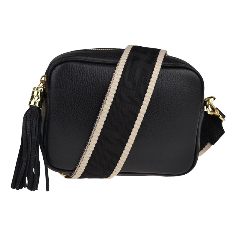 Černá kožená italská crossbody kabelka Bala Nera s přídavným