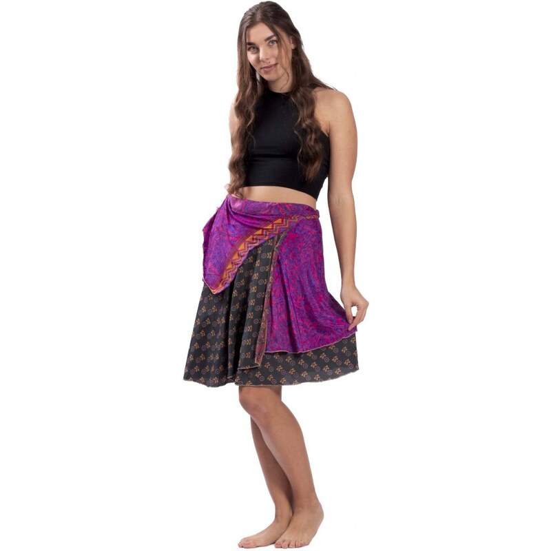 Indie Krátká zavinovací sukně INAAYA šedo-růžová II.