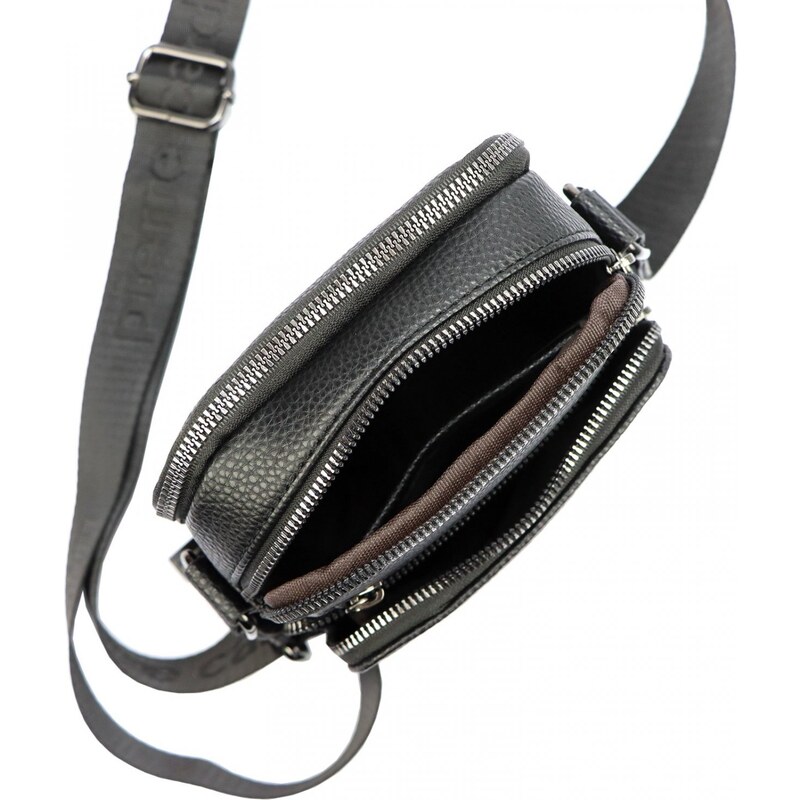 PIERRE CARDIN Luxusní menší pánská koženková taška Rope, černá