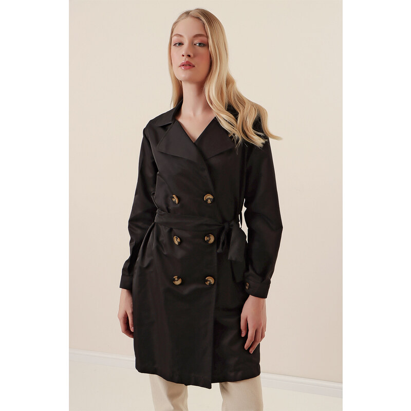 Bigdart 5864 Double Breasted Collar Short Trench Coat - Black