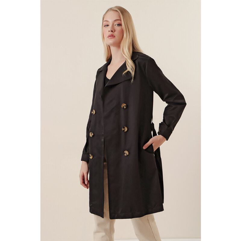 Bigdart 5864 Double Breasted Collar Short Trench Coat - Black