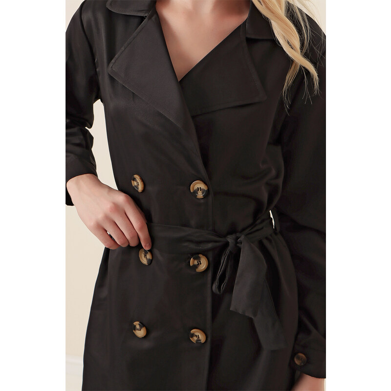 Bigdart 5864 Double Breasted Collar Short Trench Coat - Black