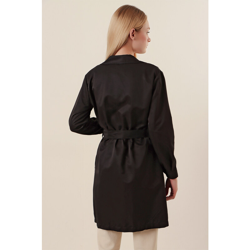 Bigdart 5864 Double Breasted Collar Short Trench Coat - Black