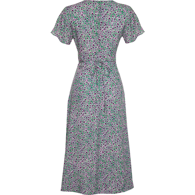 Trendyol Green Floral Pattern A-Line V Neck 100% Viscose Woven Midi Dress