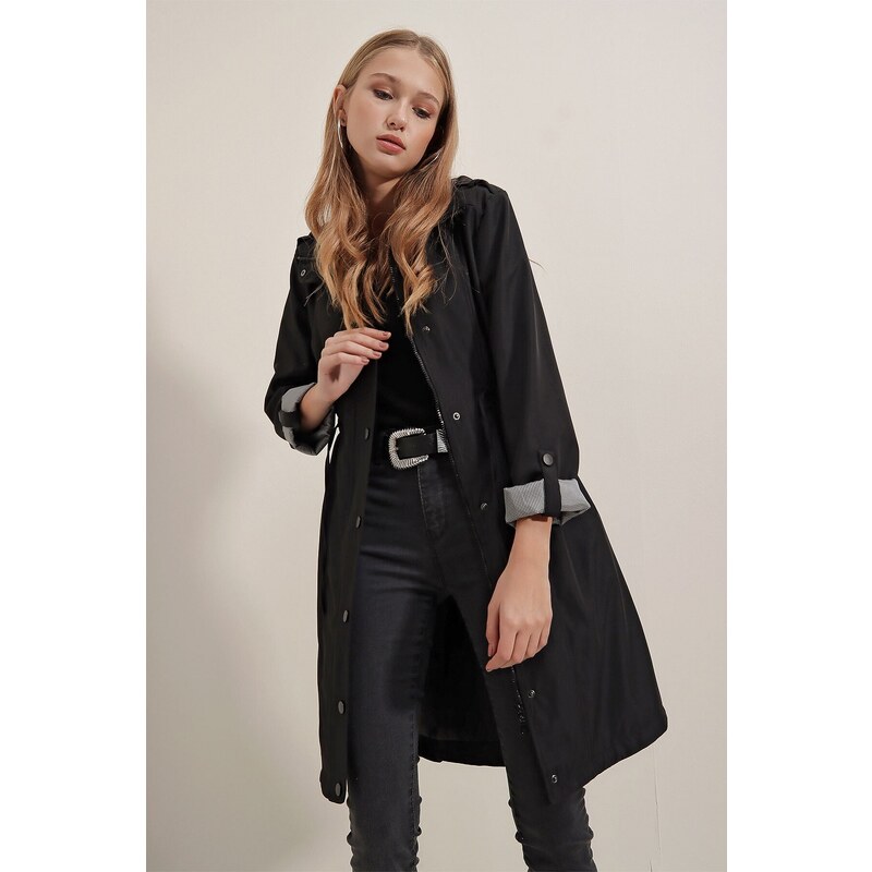 Bigdart 5808 Tie Waist Trench Coat - Black