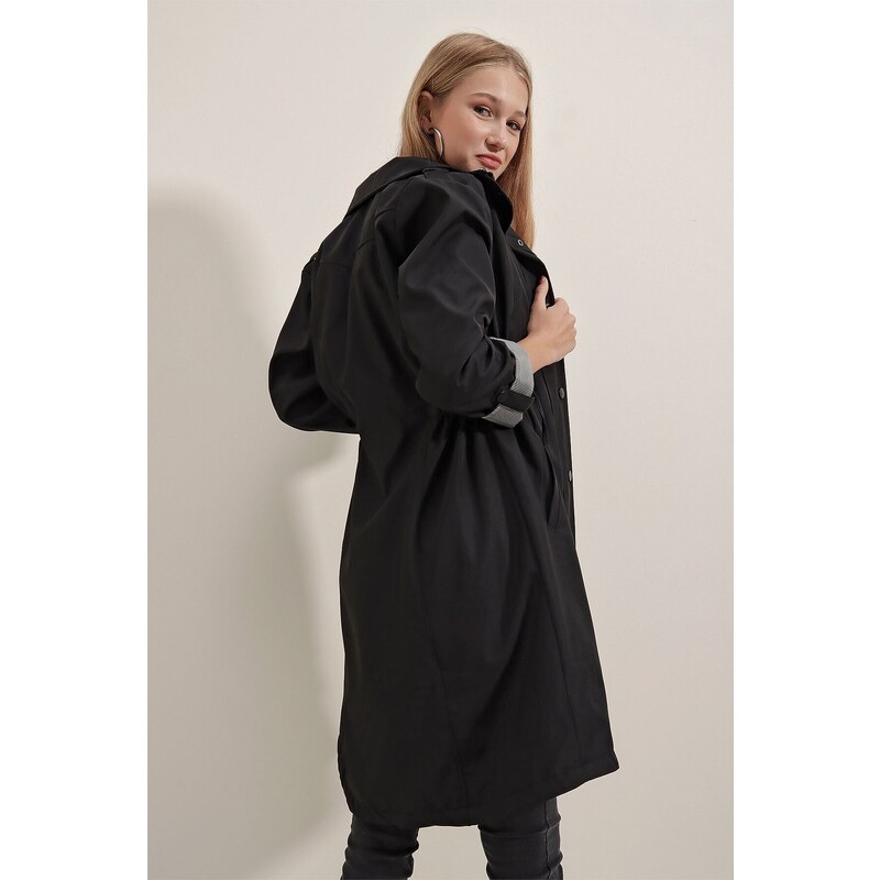 Bigdart 5808 Tie Waist Trench Coat - Black