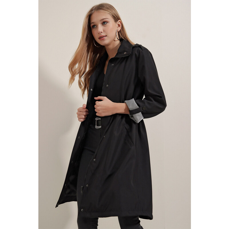 Bigdart 5808 Tie Waist Trench Coat - Black