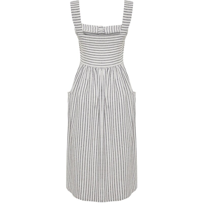 Trendyol Ecru Buttoned Midi Woven Linen Look Dress