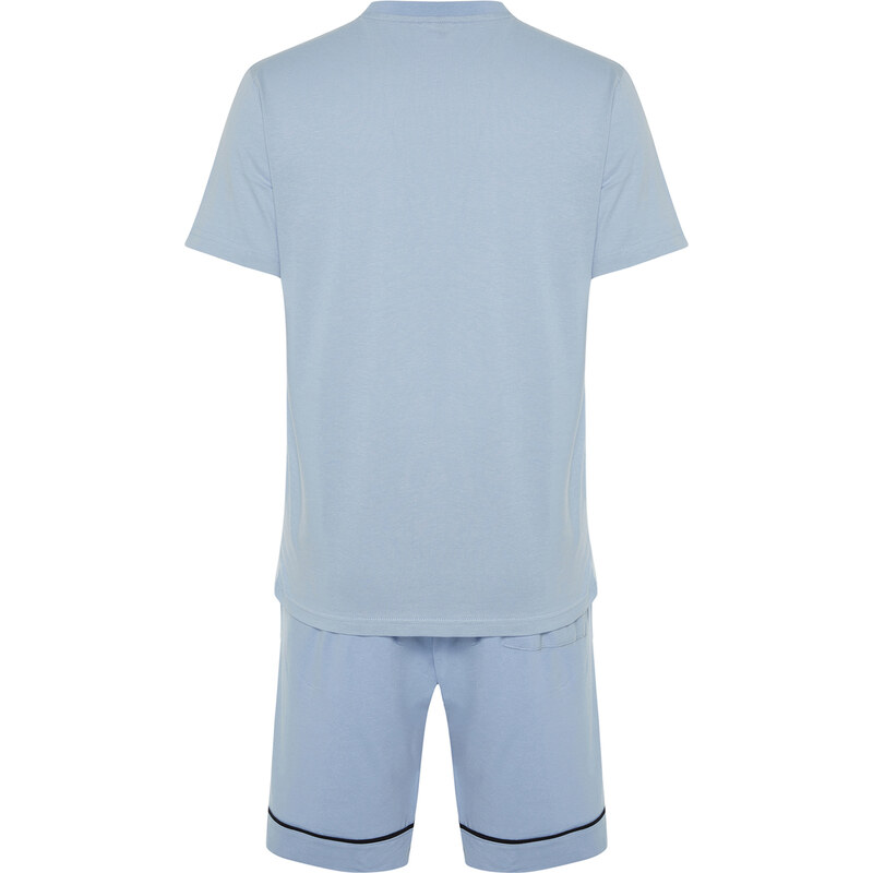 Trendyol Blue Regular Fit Piping Knitted Shorts Pajamas Set