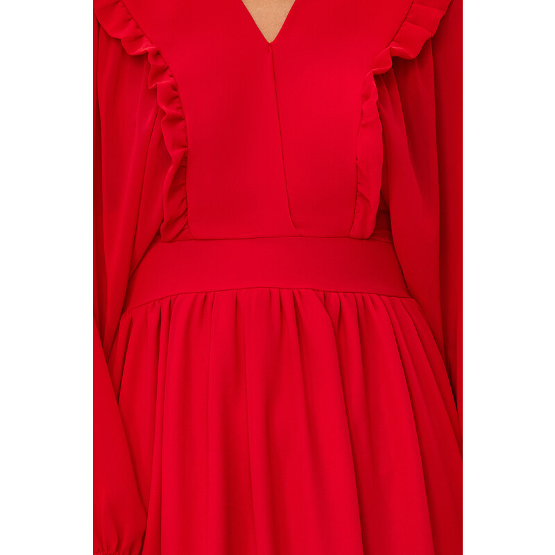 Trendyol Red Minimal Patterned Chiffon Lined Woven Dress